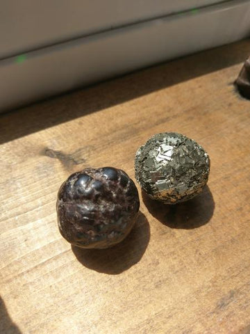 PAIR GOETHITE AND IRON PYRITE BALL SPECIMEN - Blaze-N-Gems