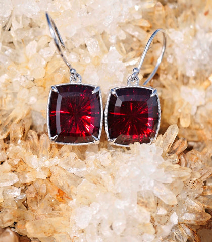 14k WHITE GOLD MONTANA GARNET EARRINGS