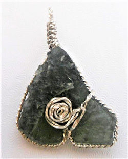 MOLDAVITE PENDANT SILVER WIRE WRAP "STELLAR" PIECE - Blaze-N-Gems