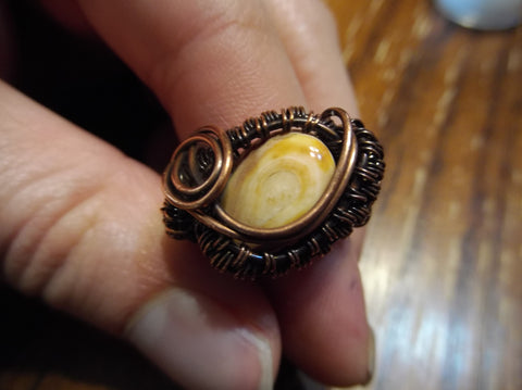 COPPER WRAPPED ELK TOOTH RING SIZE 8 - Blaze-N-Gems