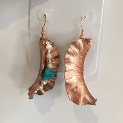 BEADED COPPER PEARL/TURQUOISE EARRINGS - Blaze-N-Gems