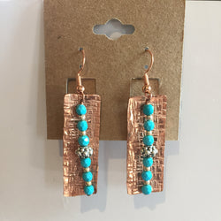 BEADED TURQUOISE AND COPPER EARRINGS - Blaze-N-Gems