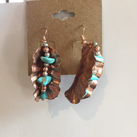 BEADED TURQUOISE AND COPPER EARRINGS - Blaze-N-Gems