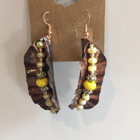 COPPER AND YELLOW BEADED EARRINGS - Blaze-N-Gems