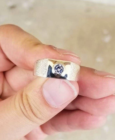 5mm SILVER MONTANA SAPPHIRE MENS RING SIZE 10.25 - Blaze-N-Gems