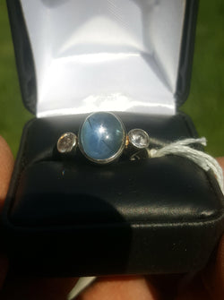 STAR SAPPHIRE RING, MONTANA SAPPHIRE CABOCHON 10 CT - Blaze-N-Gems